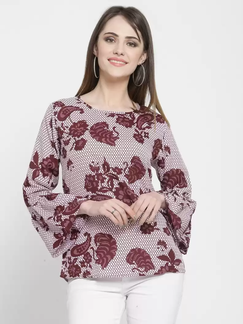 TANDUL  Casual Bell Sleeves Printed Women White, Maroon Top