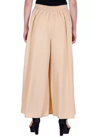 TANDUL  Flared Women Beige Poly Crepe Trousers
