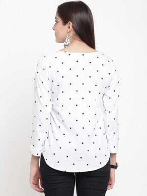 Casual Regular Sleeves Printed Women White, Black Top