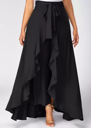 TANDUL  Flared Women Black Poly Crepe Trousers