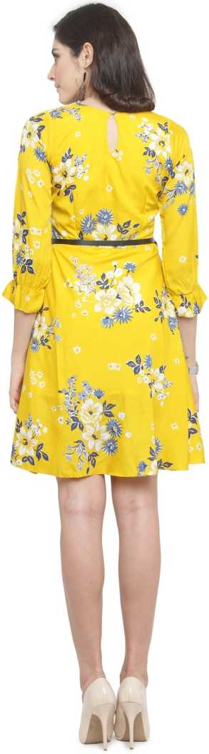 Women Fit and Flare Yellow Dress