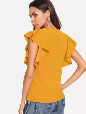 TANDUL  Casual Bell Sleeves Solid Women Yellow Top