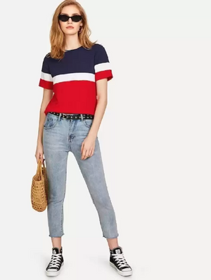 TANDUL  Color Block Women Round Neck Multicolor T-Shirt