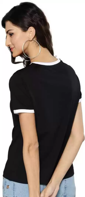 TANDUL  Solid Women Round Neck Black T-Shirt
