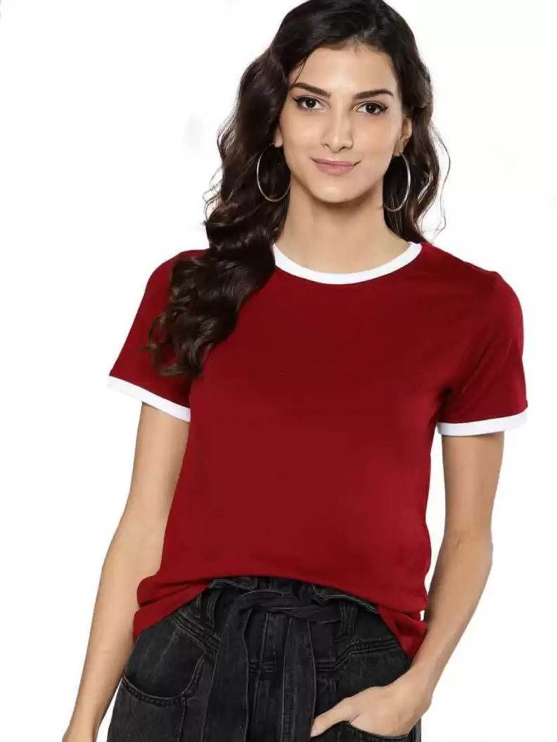 TANDUL  Solid Women Round Neck Maroon T-Shirt