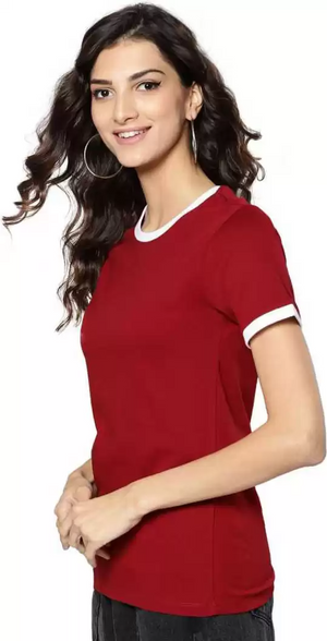 TANDUL  Solid Women Round Neck Maroon T-Shirt
