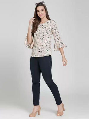 TANDUL  Casual Bell Sleeves Floral Print Women Multicolor Top