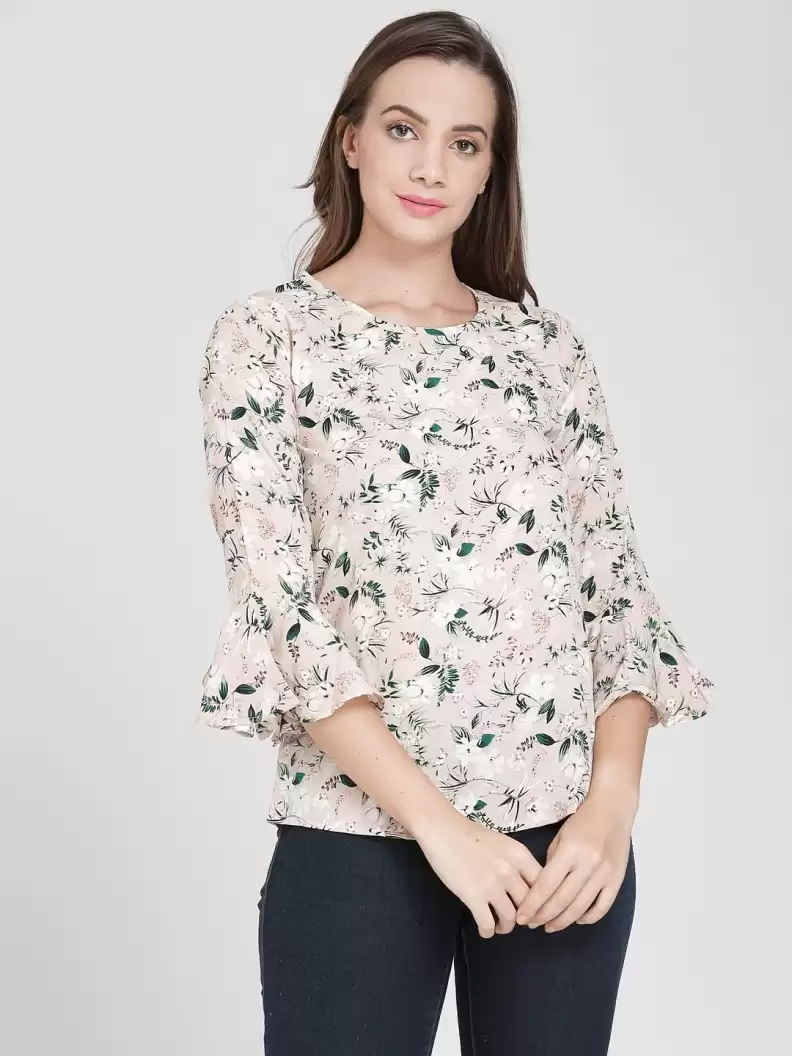 TANDUL  Casual Bell Sleeves Floral Print Women Multicolor Top