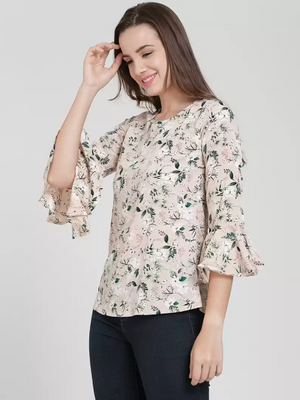 TANDUL  Casual Bell Sleeves Floral Print Women Multicolor Top
