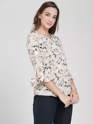 TANDUL  Casual Bell Sleeves Floral Print Women Multicolor Top