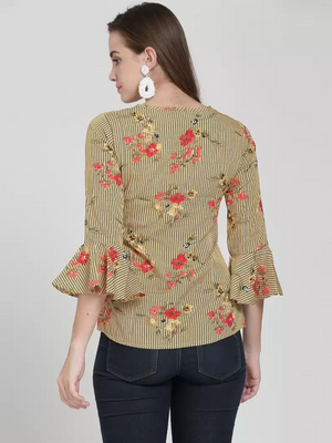 TANDUL  Casual Bell Sleeves Floral Print Women Multicolor Top