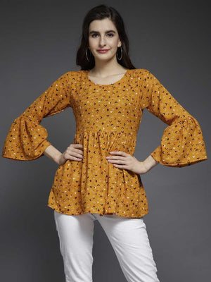 Casual Bell Sleeves Printed Women Multicolor Top