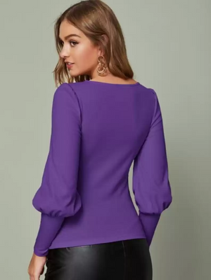 TANDUL  Casual Puff Sleeves Solid Women Purple Top