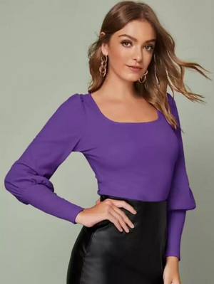 TANDUL  Casual Puff Sleeves Solid Women Purple Top