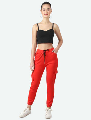 Regular Fit Women Red Viscose Blend Trousers