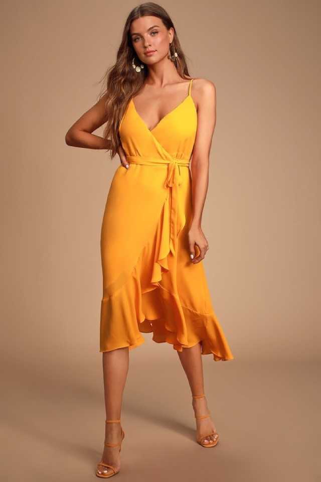 TANDUL  Women Asymmetric Yellow Dress