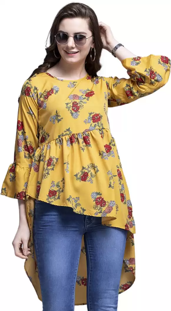 TANDUL  Casual Bell Sleeves Floral Print Women Multicolor Top