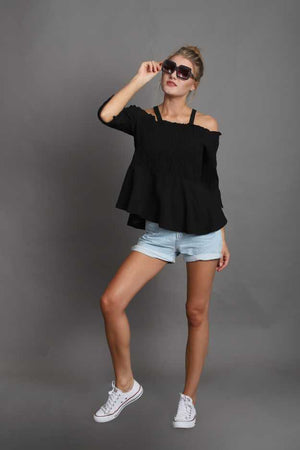 Casual Regular Sleeves Solid Women Black Top