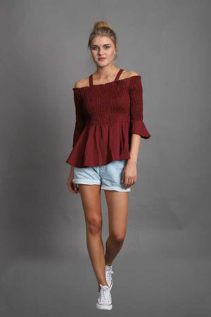 Casual Regular Sleeves Solid Women Maroon Top