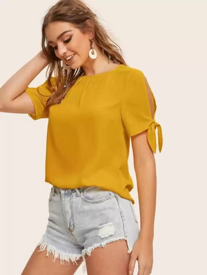 TANDUL  Casual Regular Sleeves Solid Women Yellow Top