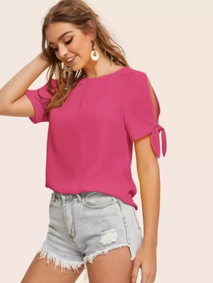TANDUL  Casual Regular Sleeves Solid Women Pink Top
