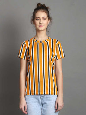Casual Regular Sleeves Striped Women Multicolor Top
