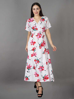 TANDUL  Women Maxi White Dress With Mask