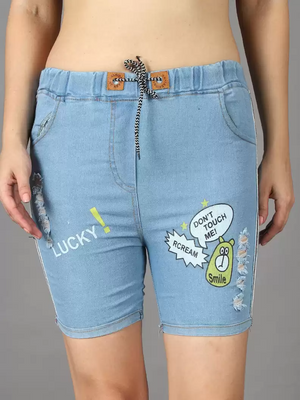 TANDUL  Graphic Print Women Blue Basic Shorts