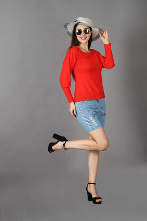TANDUL  Casual Regular Sleeves Solid Women Red Top With Mask