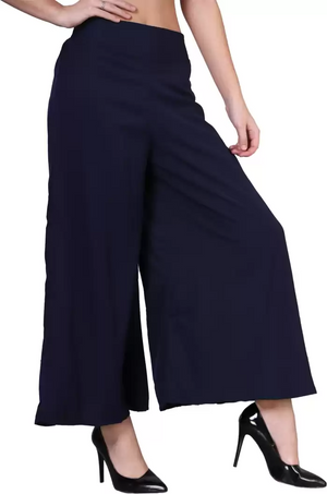 TANDUL  Flared Women BLUE Crepe Trousers
