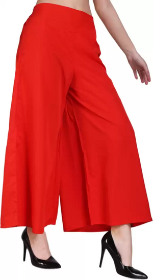 TANDUL  Flared Women Red Crepe Trousers