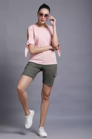 TANDUL  Casual Cold Shoulder Sleeves Solid Women Pink Top