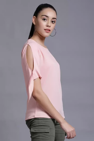 TANDUL  Casual Cold Shoulder Sleeves Solid Women Pink Top