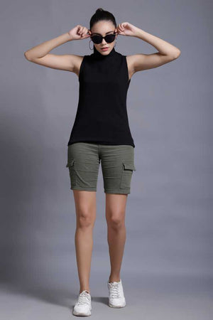Casual Sleeveless Solid Women Black Top