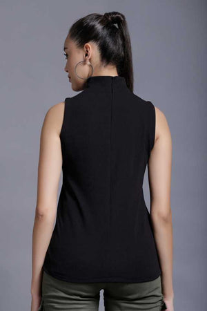 Casual Sleeveless Solid Women Black Top