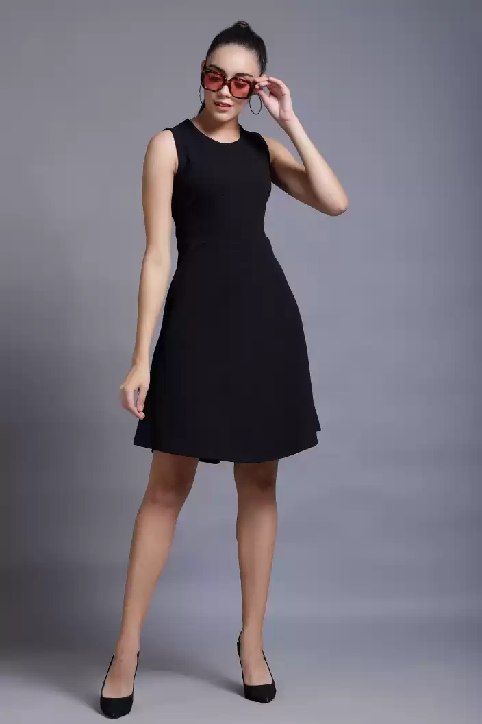 TANDUL  Women Skater Black Dress