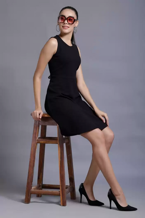 TANDUL  Women Skater Black Dress