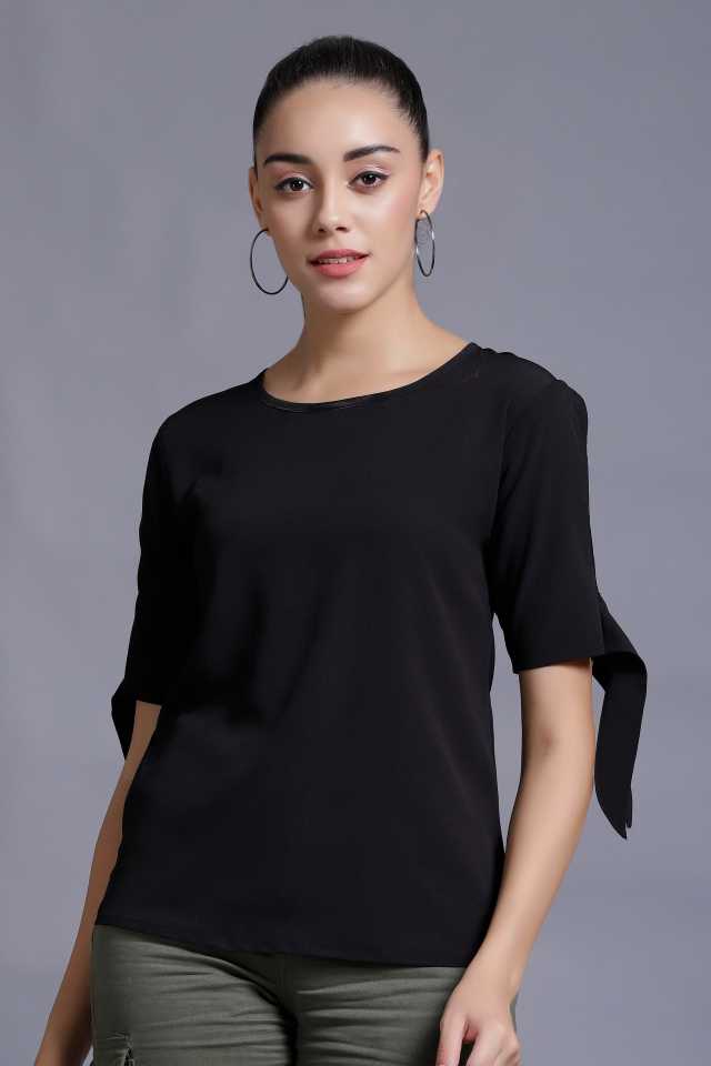 Casual Regular Sleeves Solid Women Black Top