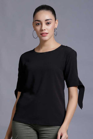 Casual Regular Sleeves Solid Women Black Top