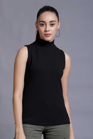 Casual Sleeveless Self Design, Solid Women Black Top