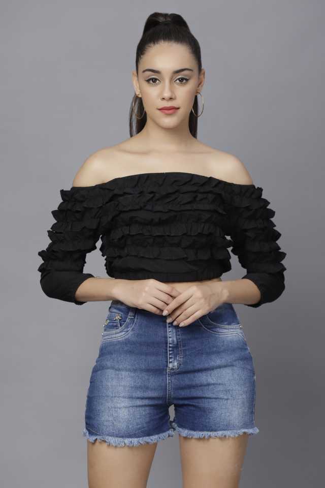 TANDUL  Casual Regular Sleeves Solid Women Black Top