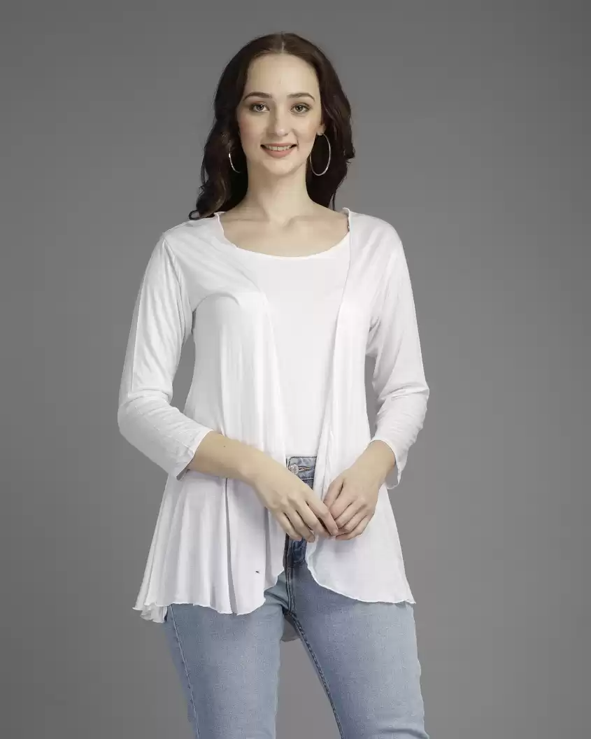TANDUL  Women 3/4th Sleeve White Shrug