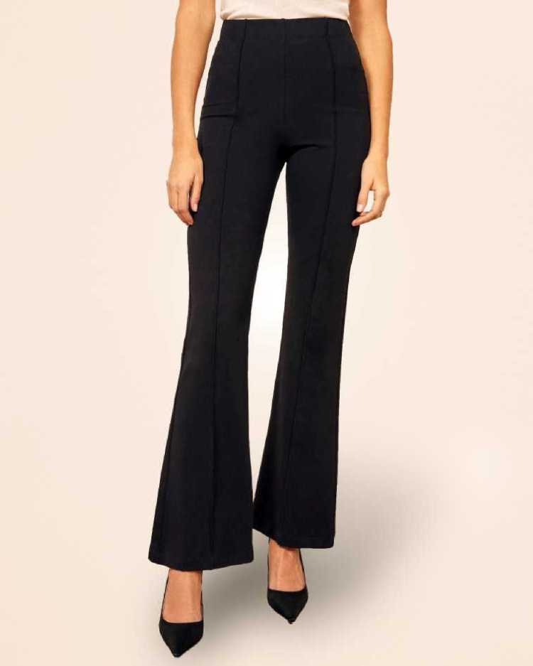 Regular Fit Women Black Lycra Blend Trousers