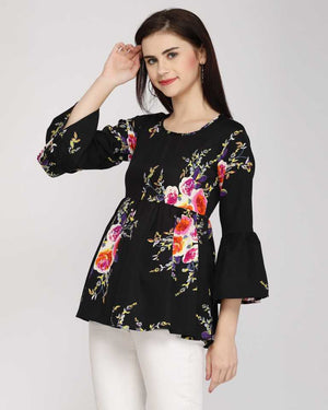 Casual Bell Sleeves Printed Women Multicolor Top
