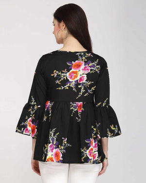 Casual Bell Sleeves Printed Women Multicolor Top