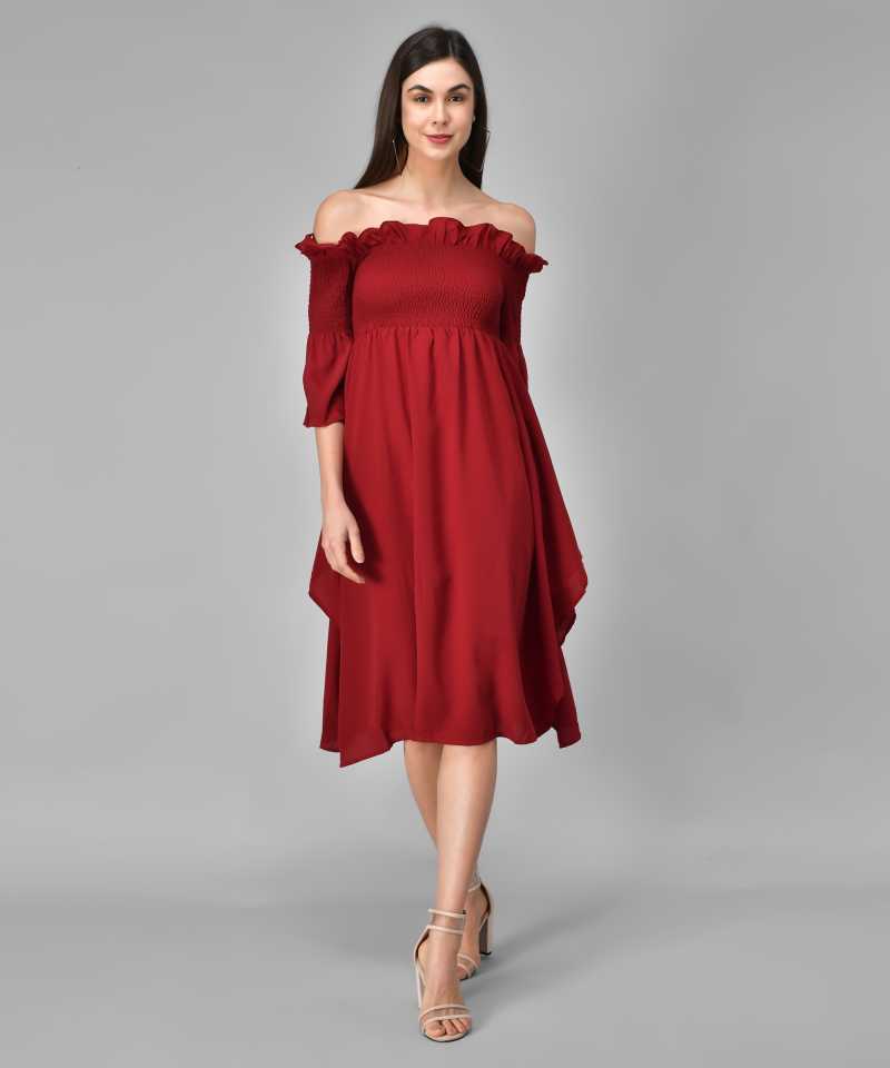 TANDUL  Women Gathered Maroon Dress