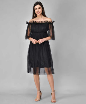 TANDUL  Women Skater Black Dress