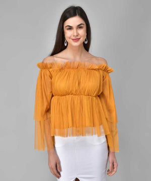 Casual Regular Sleeves Printed Women Yellow Top
