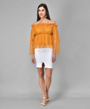Casual Regular Sleeves Printed Women Yellow Top
