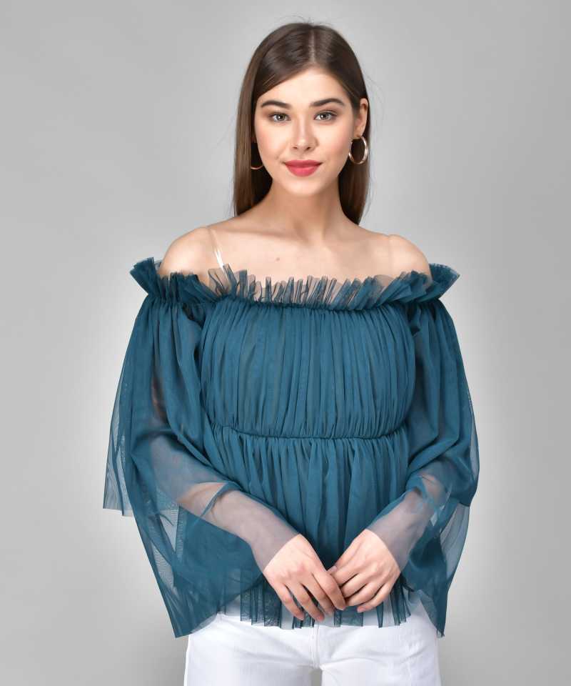 TANDUL  Casual Regular Sleeves Solid Women Blue Top